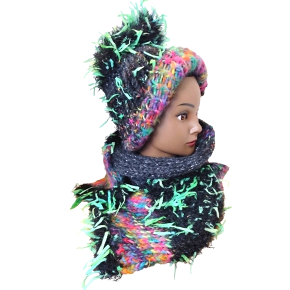 Slouch Bohemian Hat & Scarf Wrap Set Multi-Color Girls Med. Size OOAK - Picture 5 of 8